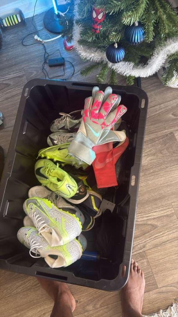 Keeper gloves in a donation bin